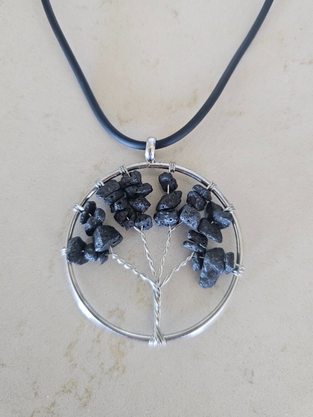 Family Tree Necklace with Etna Volcano Ashes – Black & Silver